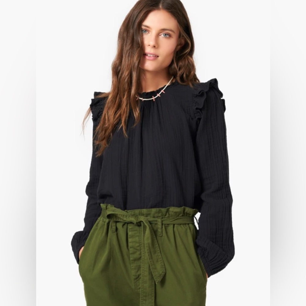 Xirena - Lanie Black Ruffled Gauze Top